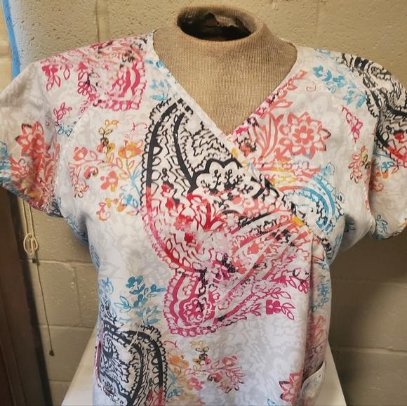 Paisley mock wrap scrub top - Picture 2 of 6